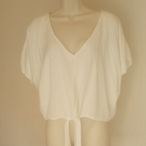 White V-Neck Tie-Front Women's Top
